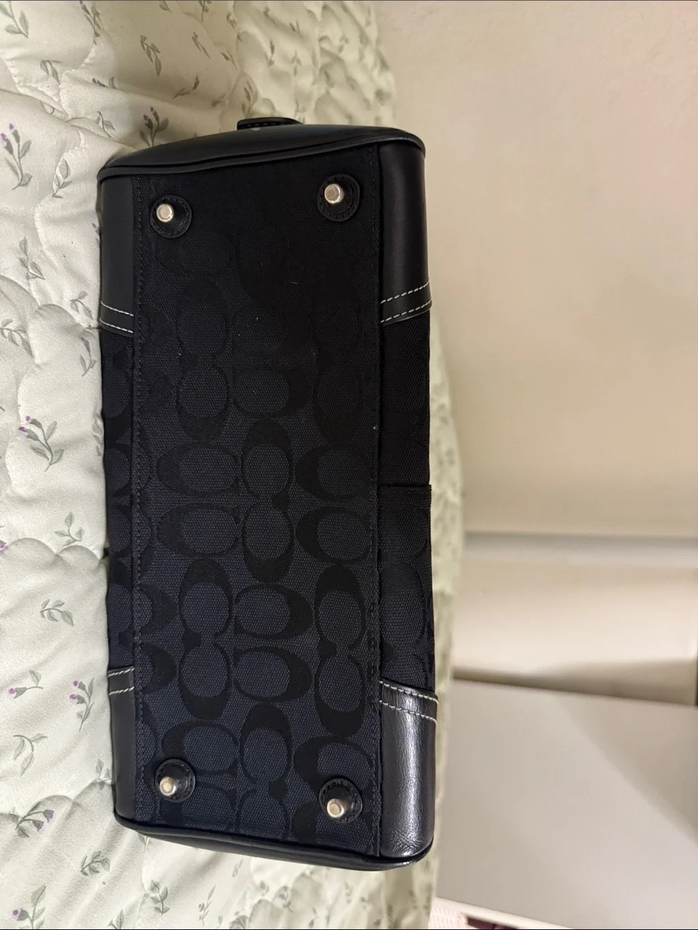 Coach Black Signature Satchel with Leather Trim